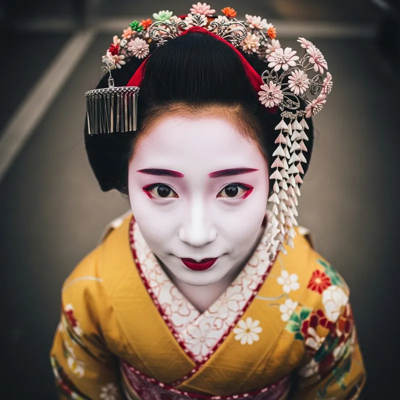 Vibrant Portrait of a Traditional Geisha in Kimono