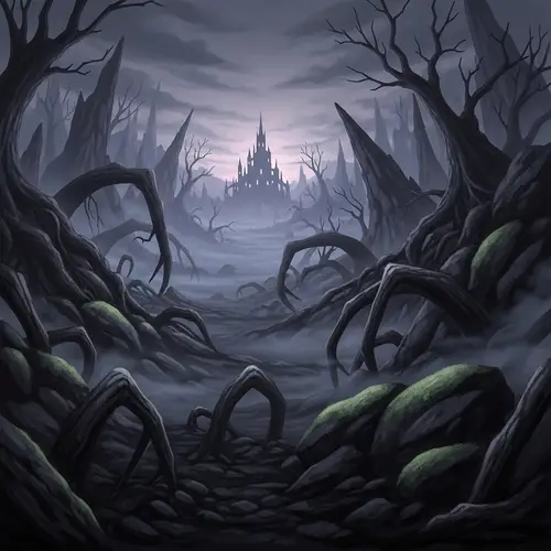 Dark and Eerie Anime-Style Illustration of a Desolate Place