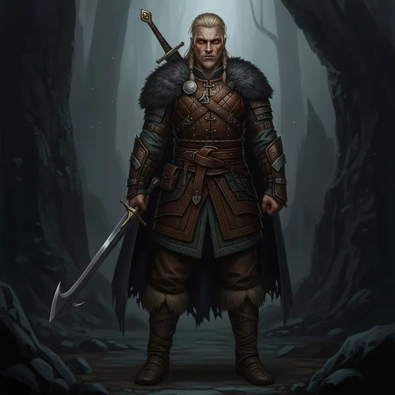 Dark Fantasy Art of Brooding Viking Hunter in Detailed Leather Armor