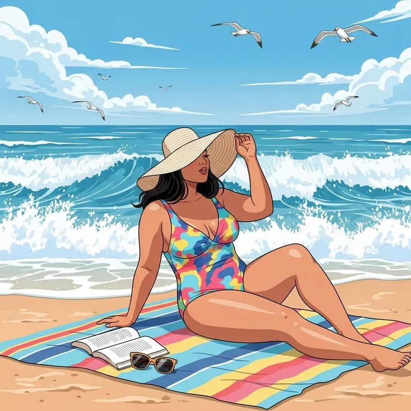 Big Buttock Asian Girl Enjoying Sunny Beach Day