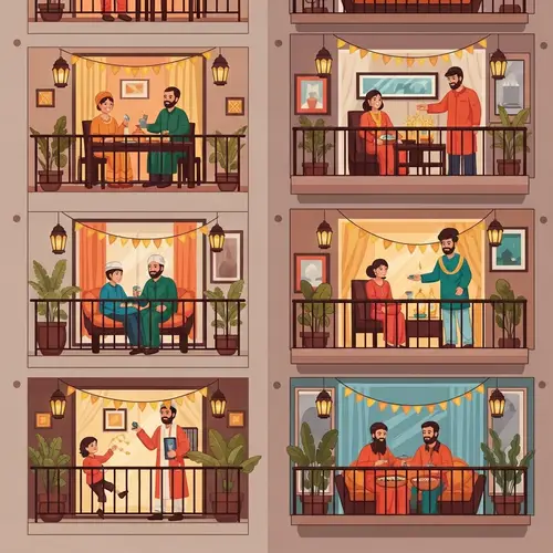 Eid al-Fitr Celebration: Jovial Families in an Apartment Building