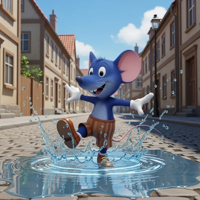 Mickey Blau Splash: Joyful Cartoon Mouse in Action