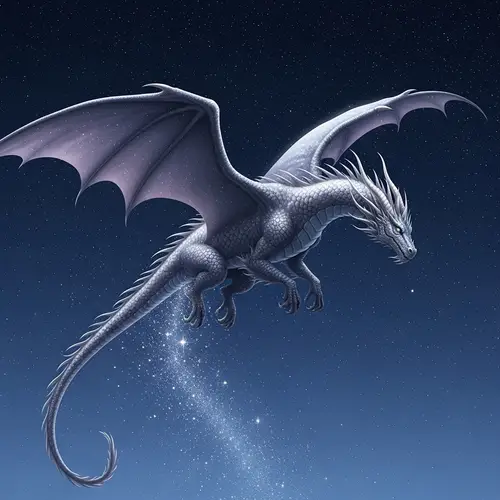 Majestic Dragon Soaring Through Starlit Sky - Birth of Dreams