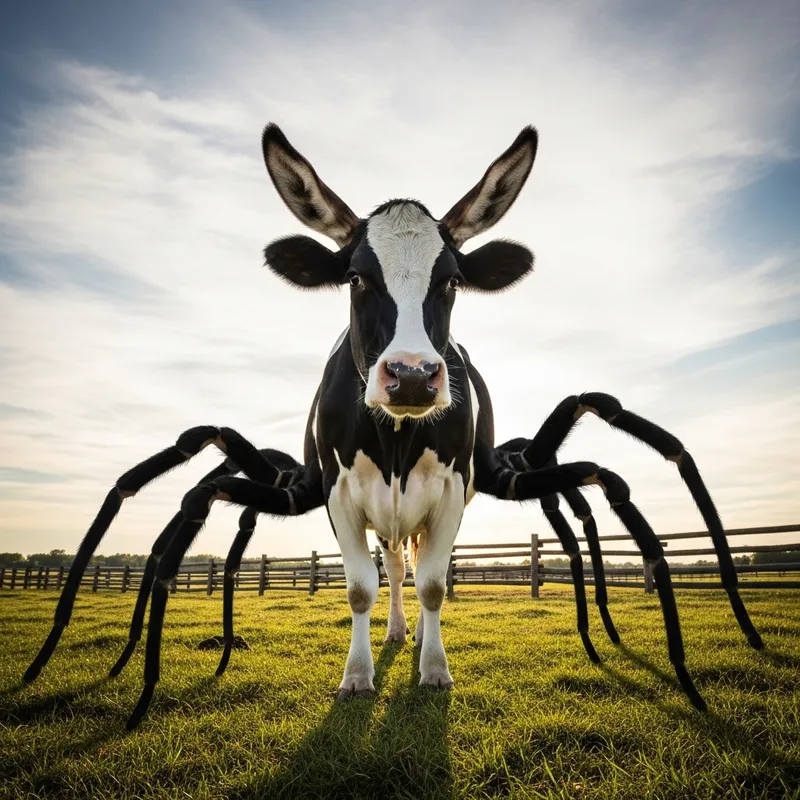 Unique Cow with Spider Legs and Donkey Ears Image