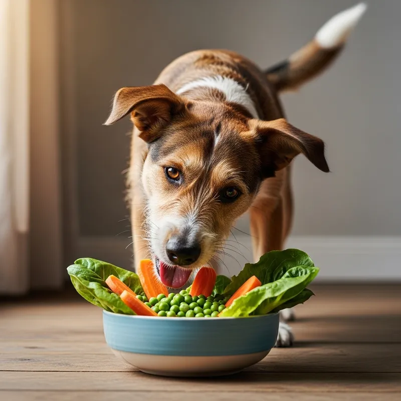 Happy Dog Enjoying Fresh Veggies