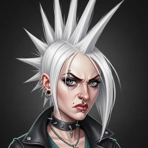 Fantasy Punk Woman Illustration with White Hair and Piercings