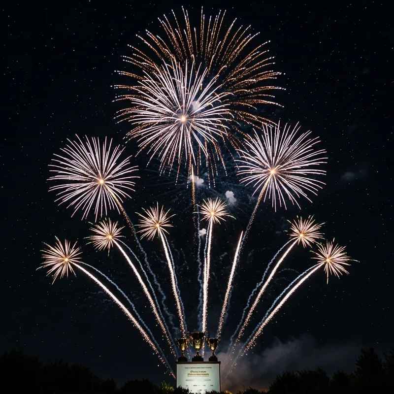 Celebrate Victory: Captivating Rockets Soaring Through Sparkling Night Sky