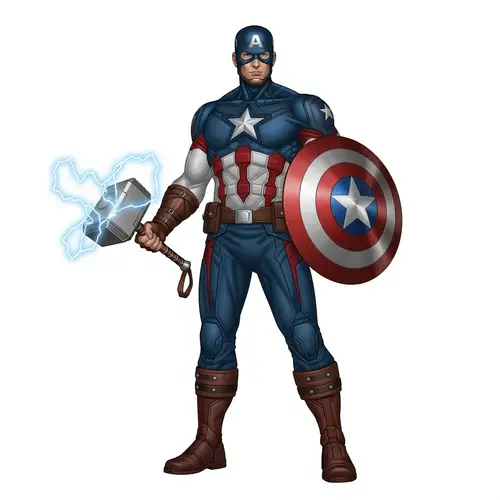 Superhero with Patriotic Colors and Mystical Hammer