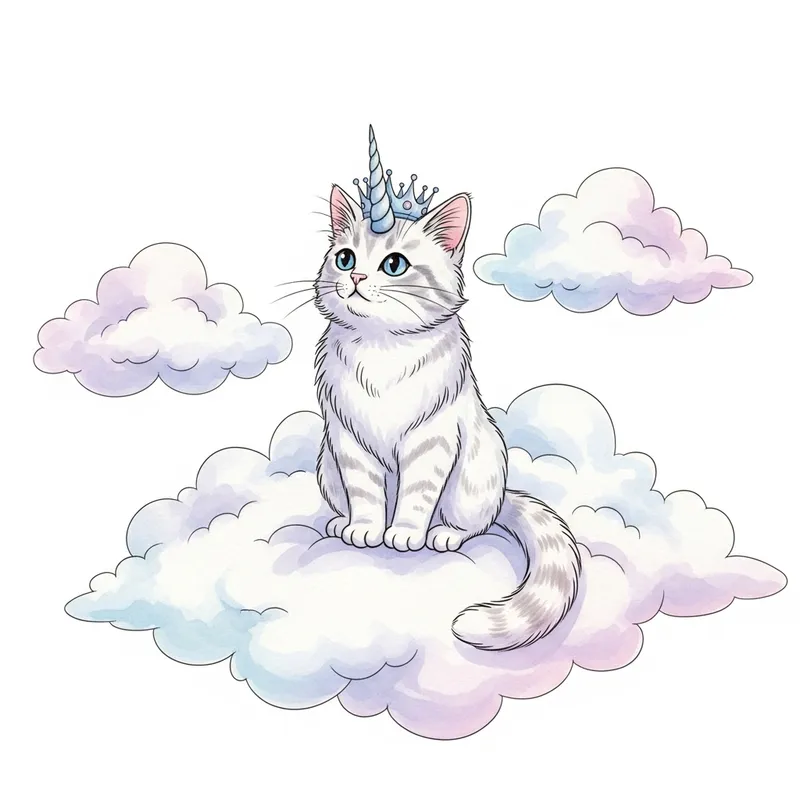 Watercolor Caticorn: Whimsical Cat Unicorn Art Watercolor Caticorn: Whimsical Cat Unicorn Art