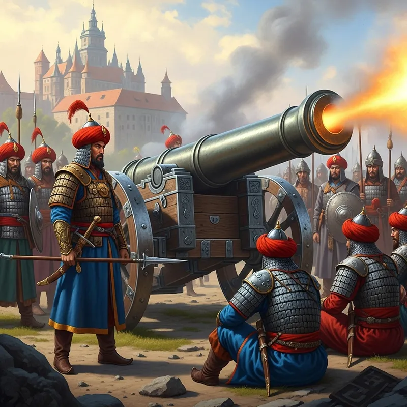 Mongol Soldiers with Turkish Cannon and Polish Castle