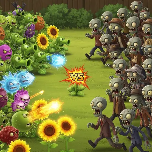Epic Plant Battle in Verdant Backyard - Exciting Video Game Scenario