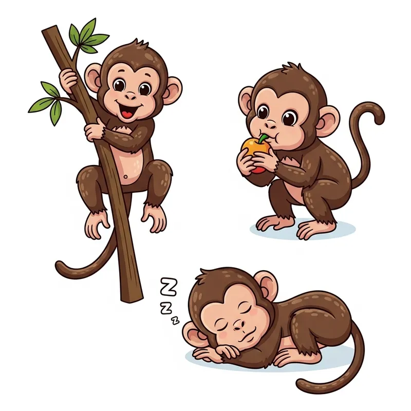 Adorable Baby Monkey in Various Poses - Vector Illustrations Adorable Baby Monkey in Various Poses - Vector Illustrations