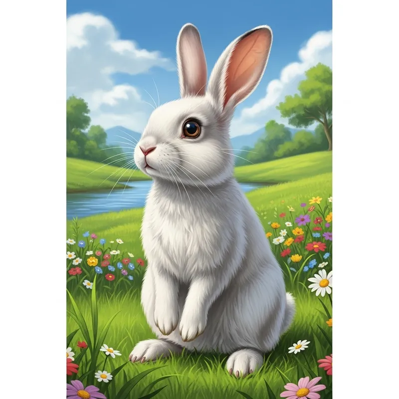 Adorable Female Rabbit Sitting in a Serene Meadow