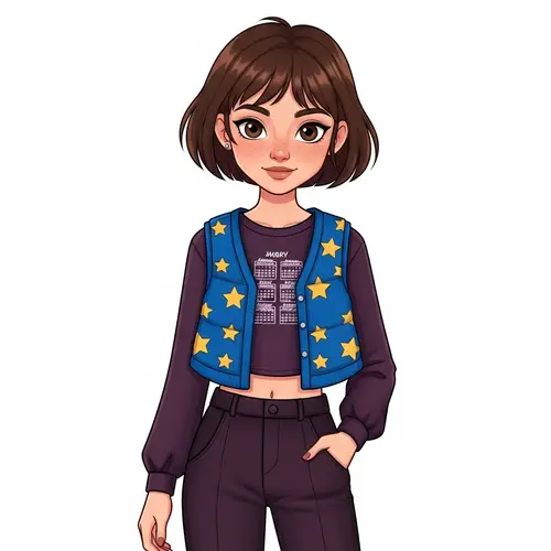 Cartoon-Style Image of Young Girl with Short Brown Hair and Brown Eyes
