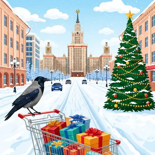 Snow-Covered Winter Scene in Moscow City | Festive Holiday Feel