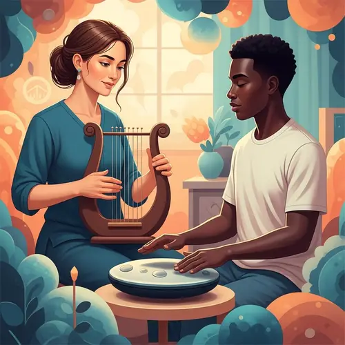 Caucasian Female Music Therapist with Black Male Patient
