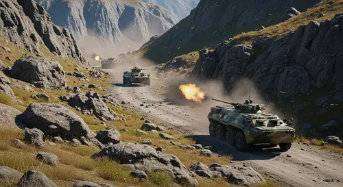 BTR-70 Armored Personnel Carrier Fire Exchange on Mountain Road