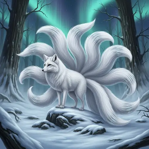 White Fox with Nine Tails - Mythical Creatures