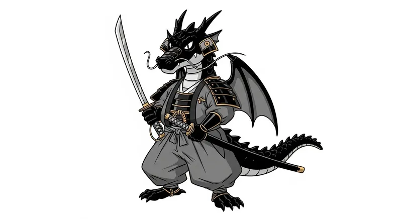 Adorable Samurai Dragon in Black with Katana