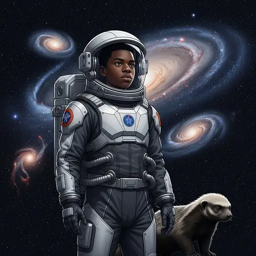 Astronaut and Honey Badger: Interstellar Adventure in Cosmos