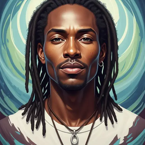 Detailed Portrait of Serene Dark-Skinned Man with Dreadlocks