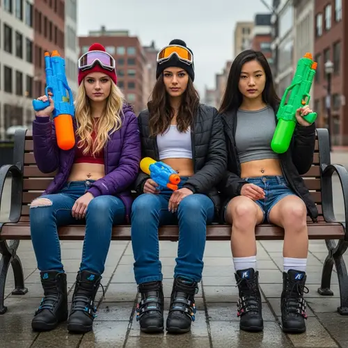 Urban Winter Sports Scene with Diverse and Rebellious Women