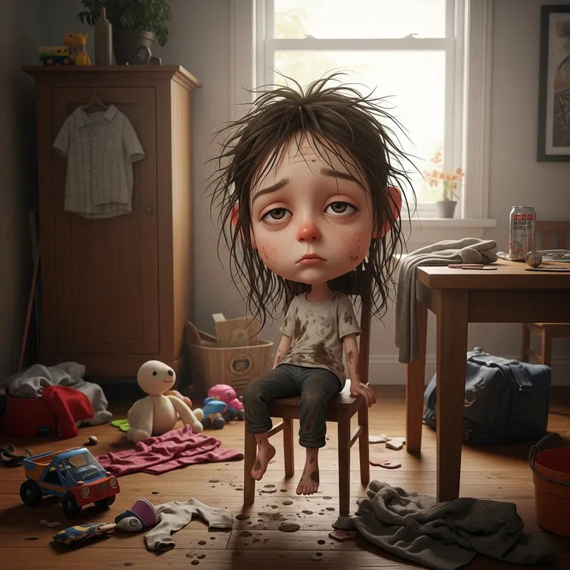 Messy Room with Lazy Girl - 2D Cartoon Art Messy Room with Lazy Girl - 2D Cartoon Art