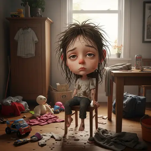 Messy Room with Lazy Girl - 2D Cartoon Art