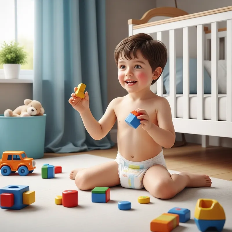 Innocent & Playful 5-Year-Old Caucasian Boy in Diaper