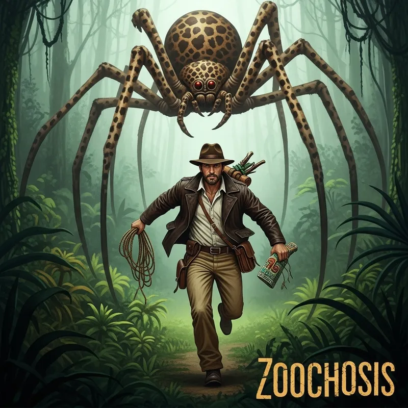Indiana Jones Fleeing from Spider-Giraffe in Zoochosis