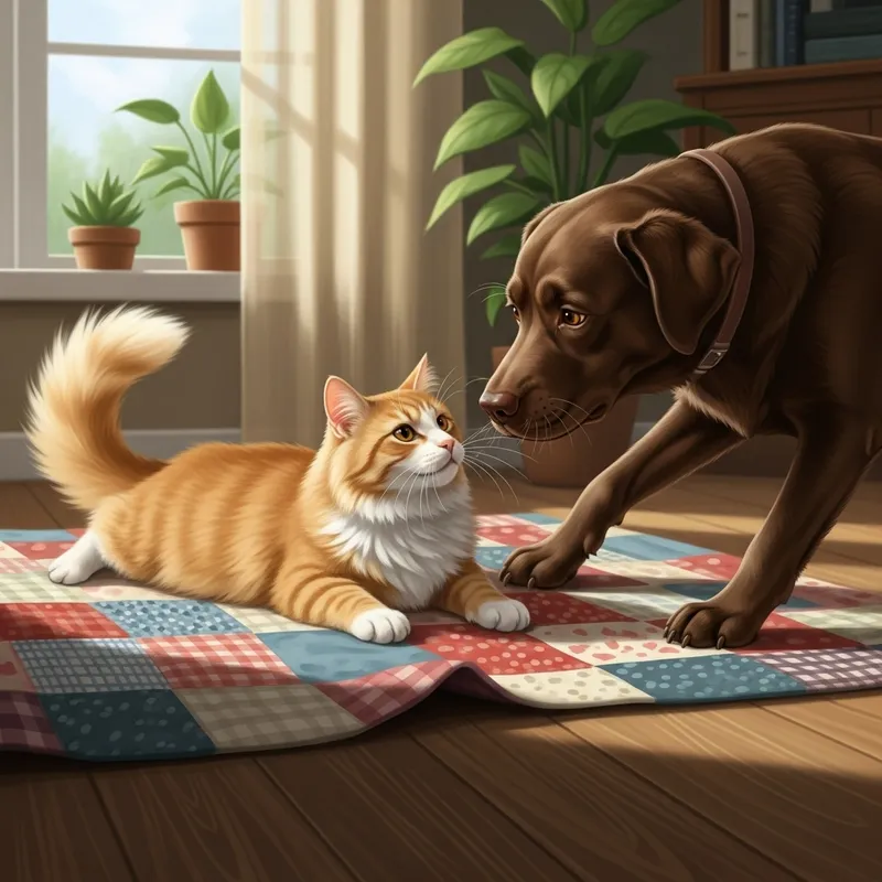 Harmonious Interaction Between Cat and Dog - Domestic Scene