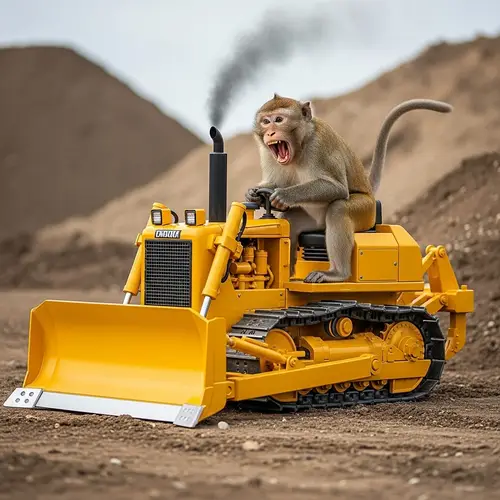 Curious Monkey Operates Yellow Bulldozer | Construction Site Fun