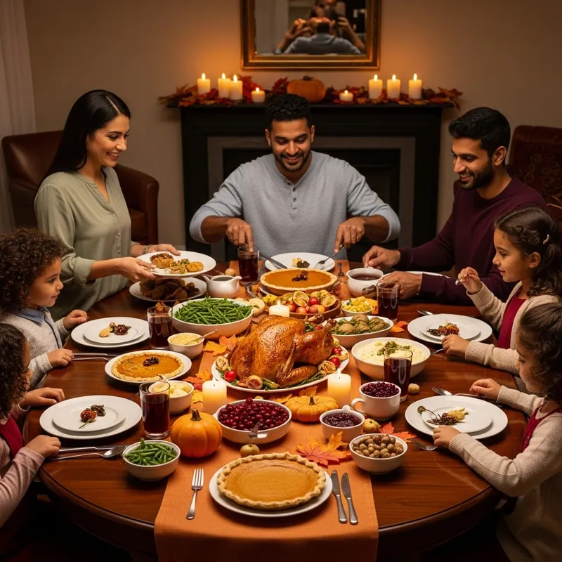 Warm Thanksgiving Gathering with Delicious Feast
