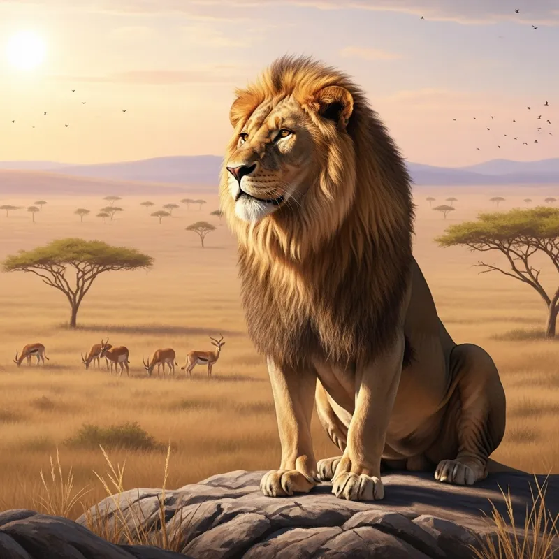 Majestic Lion Overlooking African Plains