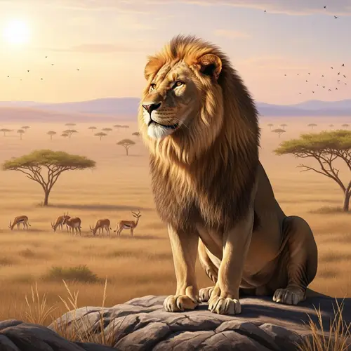 Majestic Adult Male Lion Overlooking African Savannah