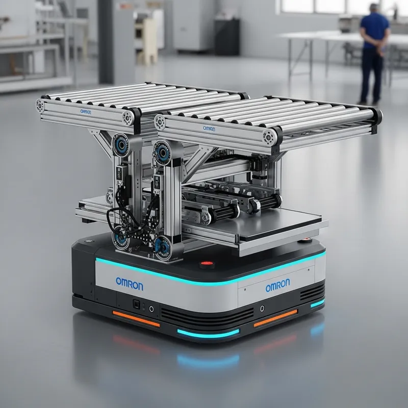 Omron AMR Transport Robot with Dual Roller Conveyors