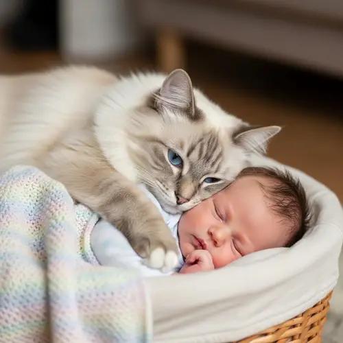 Beautiful Cat Embracing Baby | Loving Moment Captured
