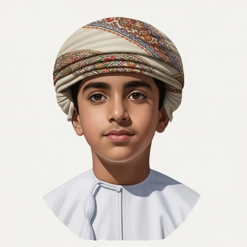 Omani Boy in Traditional Turban Portrait