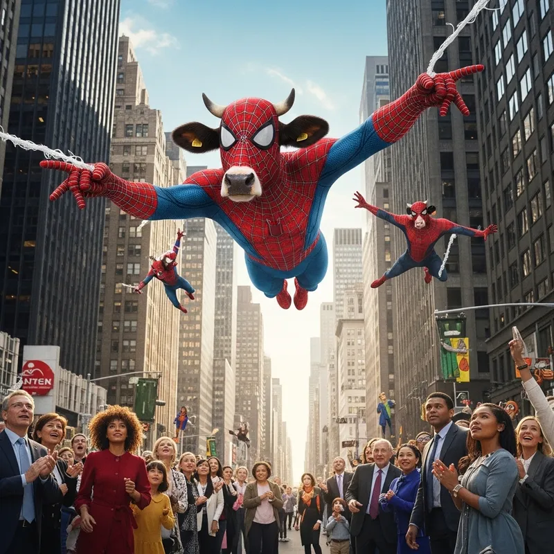 Cow in Spiderman Costume Rescues City Inhabitants Cow in Spiderman Costume Rescues City Inhabitants
