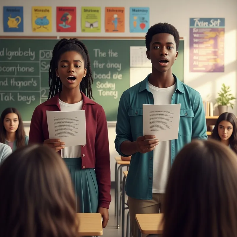 Young Black Students with Green Eyes Recite Poetry Young Black Students with Green Eyes Recite Poetry
