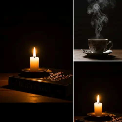 Dark Room Candle and Tea: Illuminated Book Title