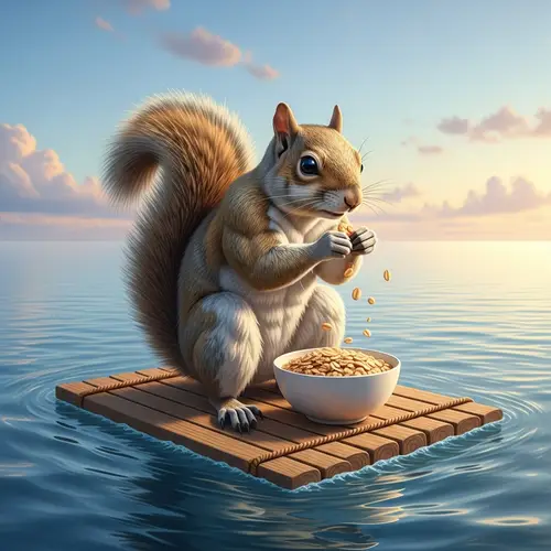 Muscular Squirrel Enjoys Oats on a Boat