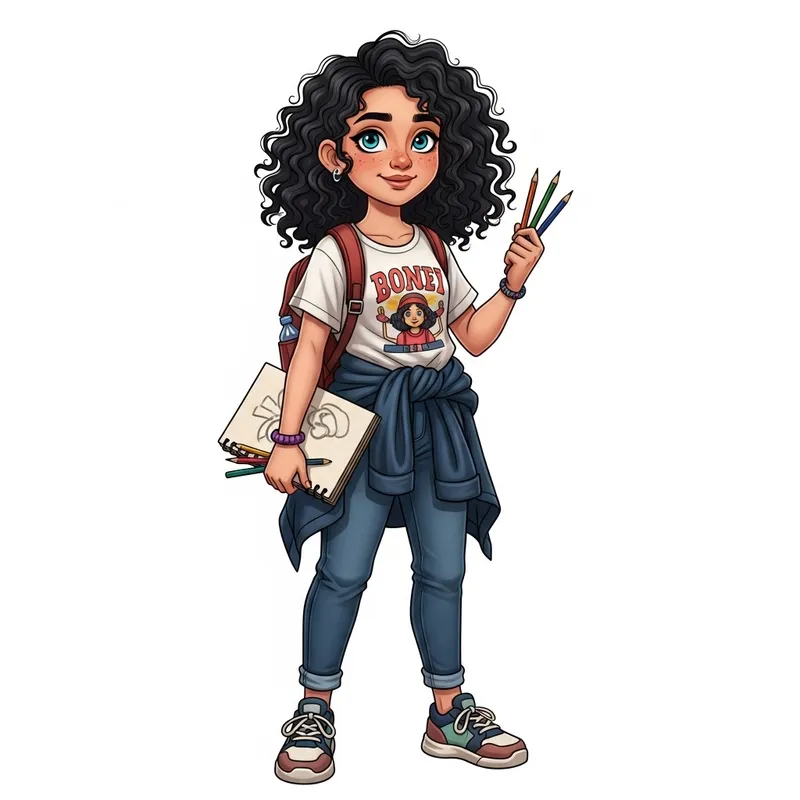 Charming 13-Year-Old Girl with Sketchpad