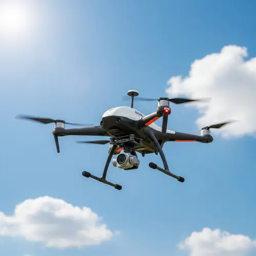 Advanced White Drone with High-Resolution Camera in Blue Sky