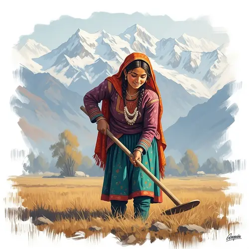 Stunning Indian Kashmiri Teenage Girl Oil Painting