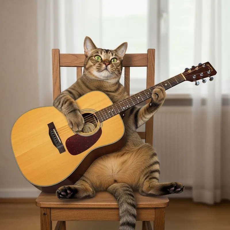Adorable Cat Playing Guitar