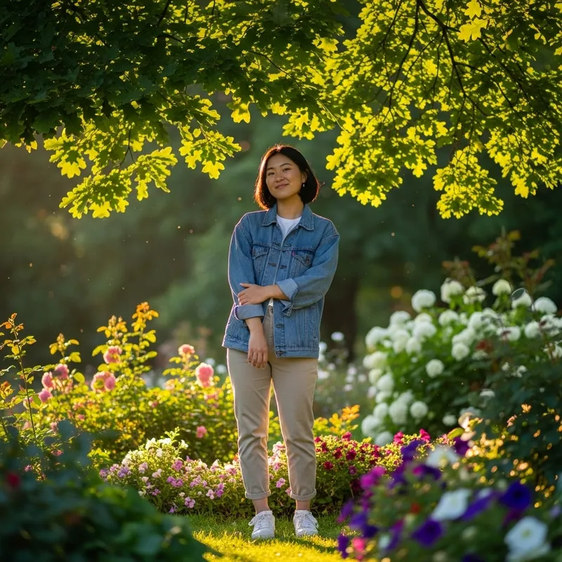 Serene 20-Year-Old Female Embracing Nature in a Park