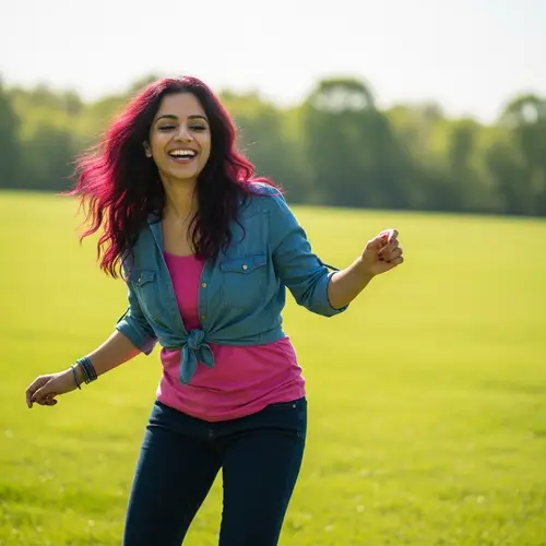 Empowering South Asian Woman Dancing Freely in a Field
