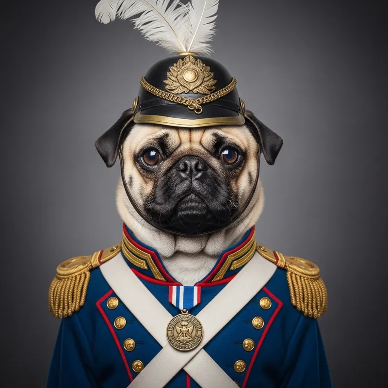 Vintage Military Pug: A Courageous Soldier Vintage Military Pug: A Courageous Soldier