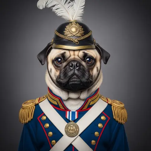 Vintage Military Pug: Adorable Yet Courageous Fighter
